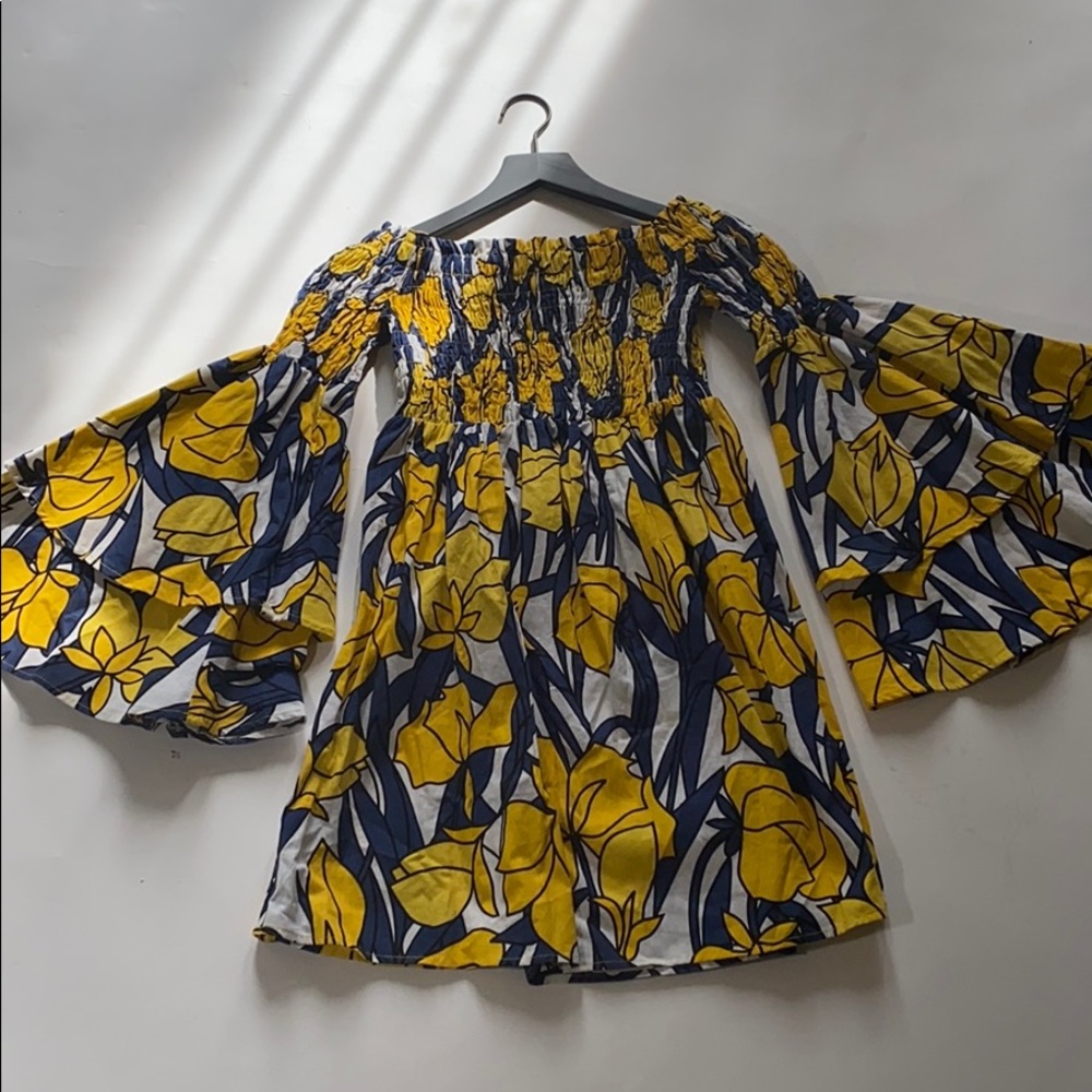 Beautiful blue, yellow and white mini dress